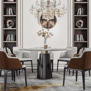 现代圆形餐桌椅3D模型下载